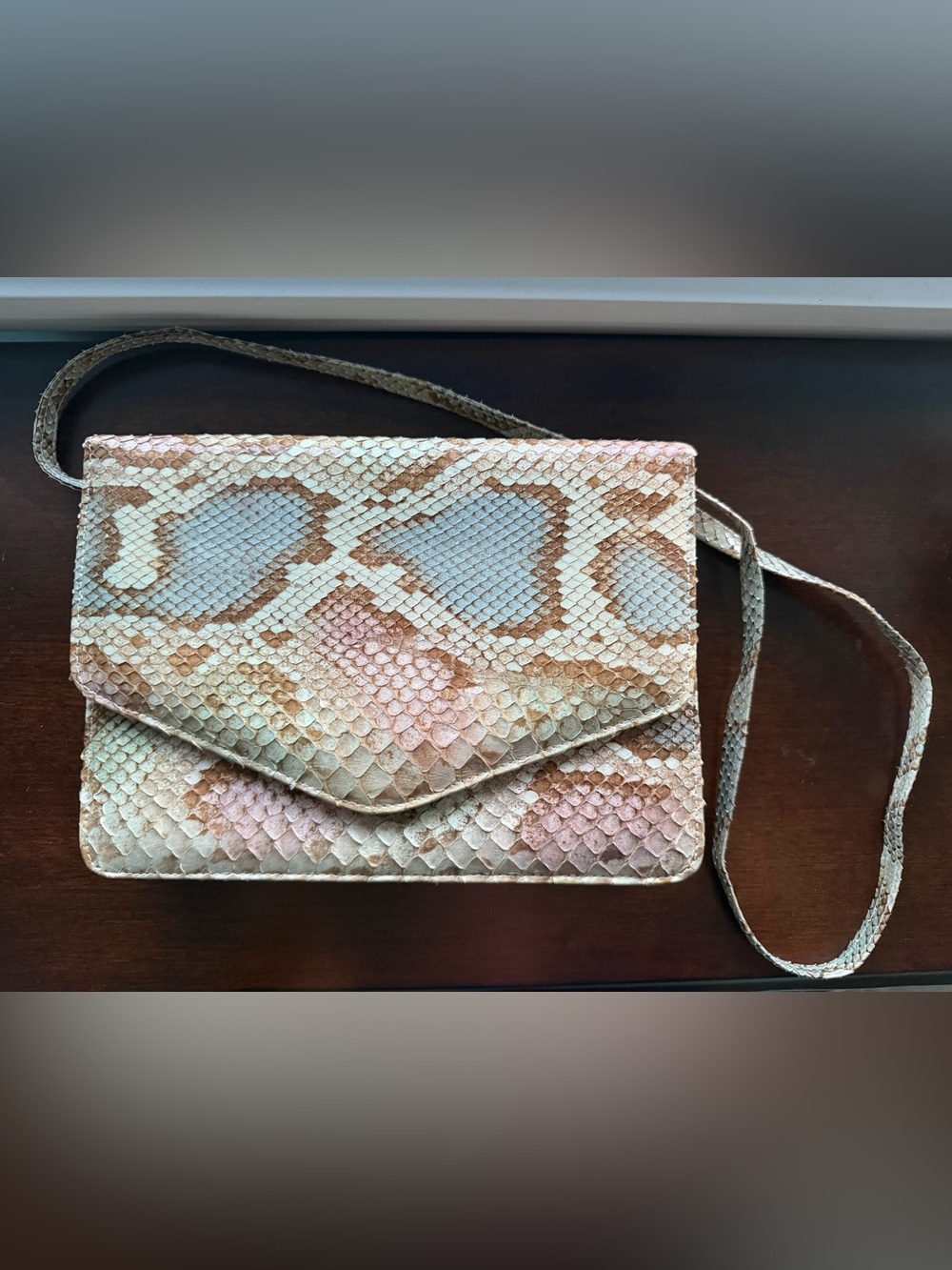 Python Clutch Suede Lining Removable Strap